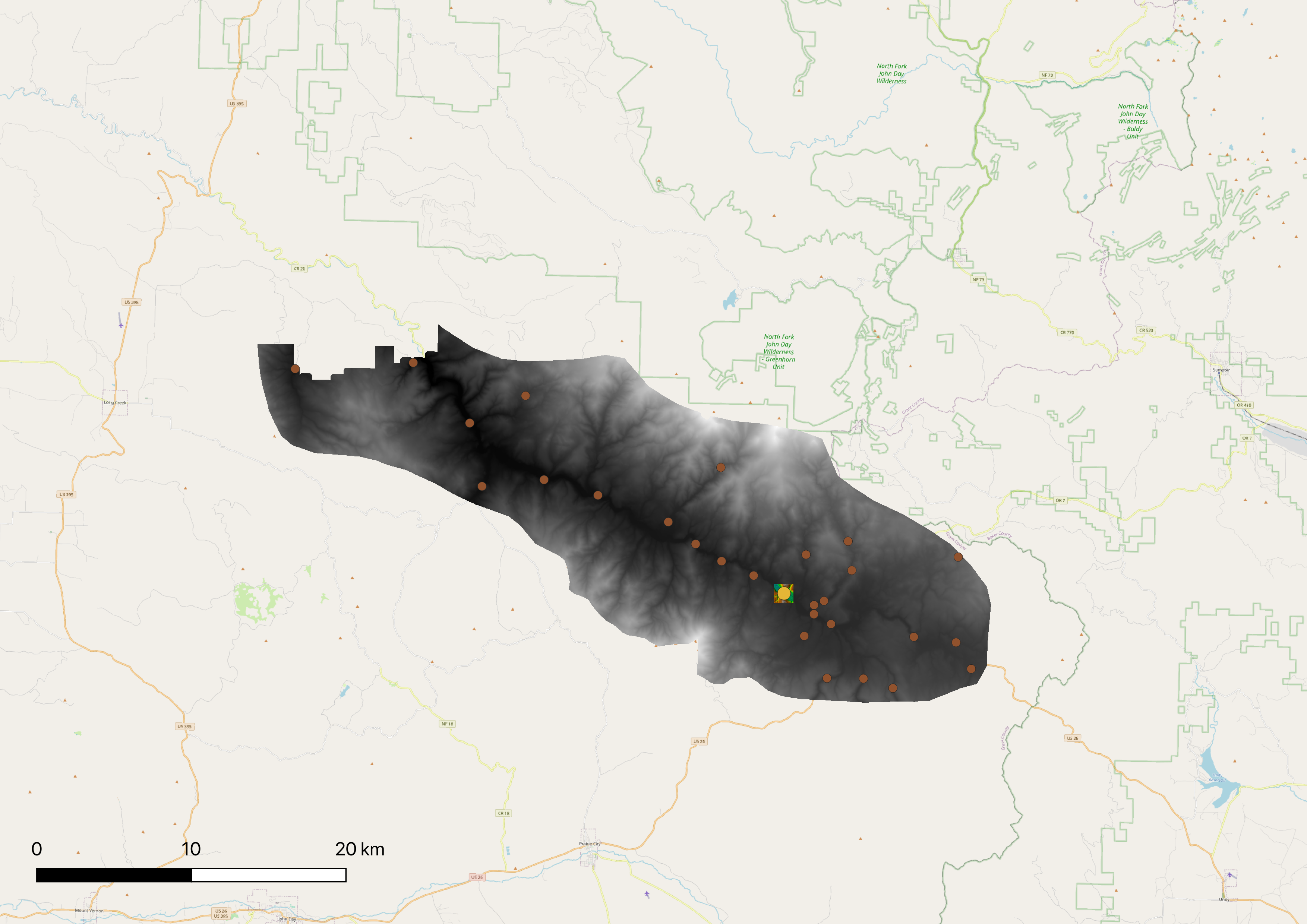 Image of Locator Map, showing Point 13 (orange) in MFJD watershed